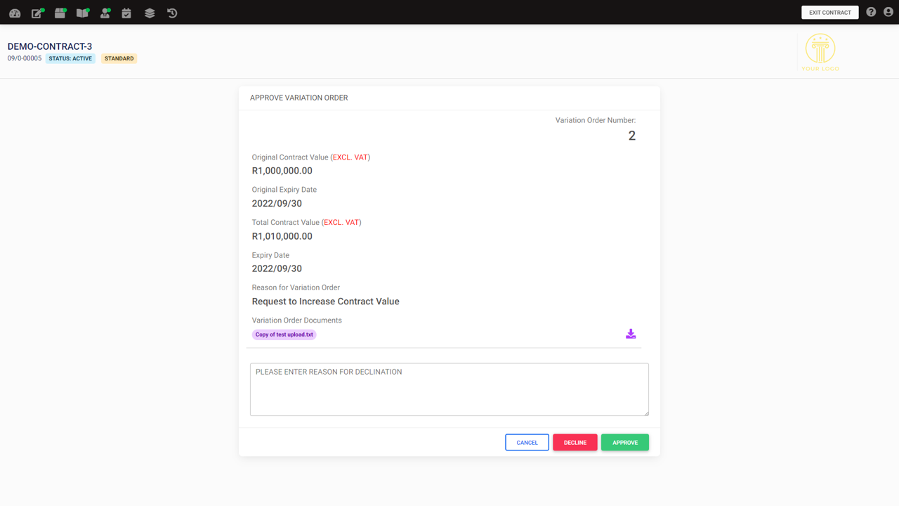 Variation Order Management